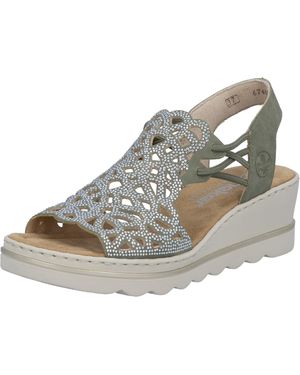 Rieker Keilsandalette Sommerschuh, Plateausandale, Schlupfschuh mit Schmucksteinchen - Mehrfarbig
