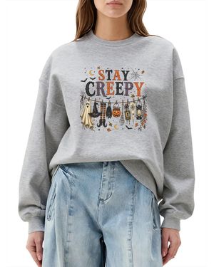 GORHEY Pullover Crew Neck Sweatshirt With Halloween Ghosts Print, Loose Long Sleeve Fleece Pullover - Grau