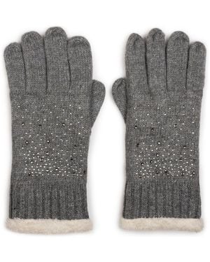 styleBREAKER Fingerhandschuhe Strickhandschuhe Mit Strass Und Fleece - Grau