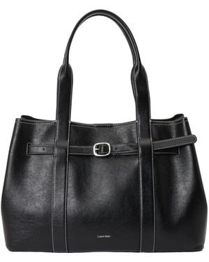 Calvin Klein Shopper Buckle Metallic Logo Tote - Schwarz