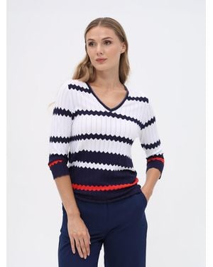 Passioni Pullover Pullover Mit Zick-Zack-Streifen-Design - Weiß