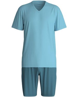 CALIDA Pyjama Kurz Cotton Special - Blau