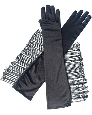 Dirndline Fingerhandschuhe Fransen - Schwarz