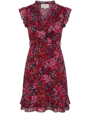 Apricot Ruffle Floral Patchwork Mini Dress - Rot