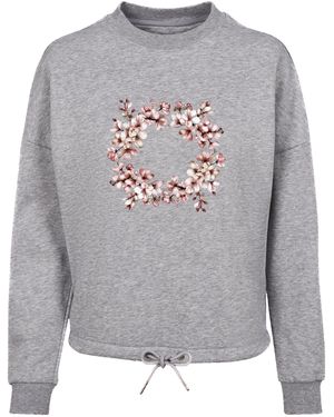 F4NT4STIC Pullover Rosa Frühlings Blumenkranz Dekor - Grau