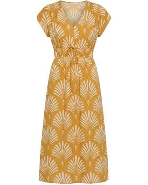Apricot Fan Print Midaxi Dress - Mettallic