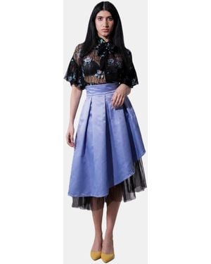 Bibi Sakalieva Rock Pleated Asymmetrical Satin Taffeta Midi Skirt With Tulle - Blau