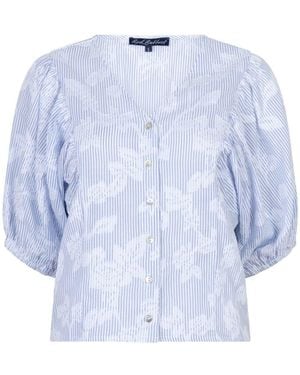 Red Button Bluse Balloon Stripe - Blau