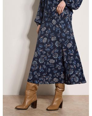 Apricot Folk Floral A-Line Midi Skirt - Blau