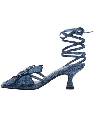 Desigual Sandale Mit Blumenapplikationen, Damen, Baumwolle, Blau