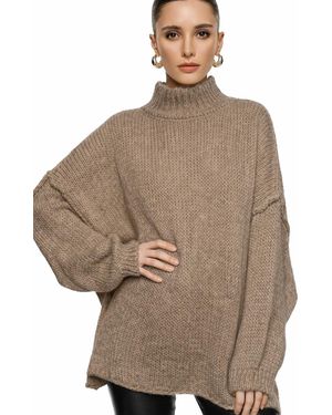 Worldclassca Oversizepullover Strickpullover Oversized Mit Stehkragen - Braun