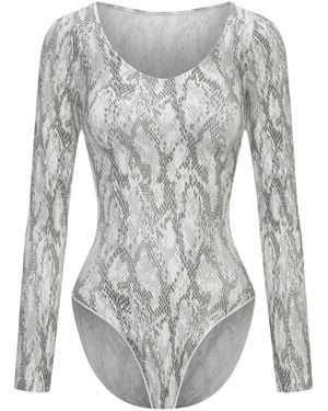 cfab Shapingbody Bodysuit Sculpting Shapewear Longsleeve Mit Slip - Grau