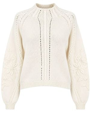 Twinset Pullover Wool Blend Sweater With Openwork Knit - Weiß