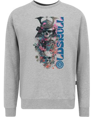 Oldskull Sweatshirt Xtreme Samurai Skull Logo Graphic - Grau