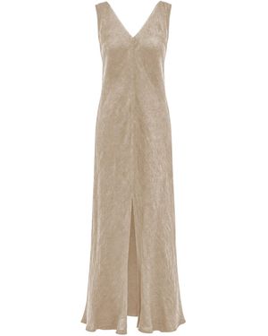 Haris Cotton Kleid Maxi Linen Dress With V Neck - Natur