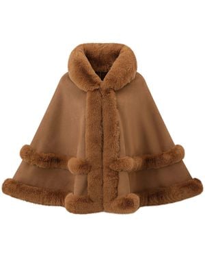 MAGICSHE Cape Winter Cape Poncho Mit Kunstfell - Braun