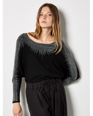 Apricot Diamante Embellished Rib Knit Jumper - Schwarz
