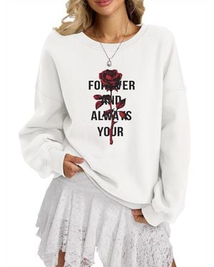 GORHEY Sweatshirt Pullover With Rose Print, Loose Fleece Pullover For Autumn/Winter - Weiß