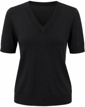Arach&Cloz Pullover Kurzarmpullover Damen Pullover Wollmischung Kurzarm V Ausschnitt - Schwarz
