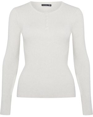 antargo Pullover Basic Longsleeve With Buttons - Weiß