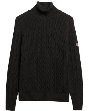 Superdry & Co Lässiger Rollkragenpullover mit Zopfmuster Dunkel Anthrazitgrau 38 - Schwarz