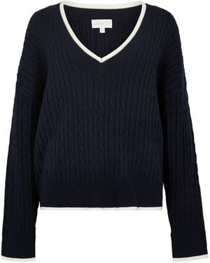Apricot Cable Knit Tipped Cricket Jumper - Blau