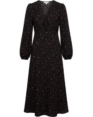 Apricot Floral Print Midi Tea Dress - Schwarz