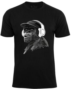 Cotton Prime T-Shirt Monkey Mit Dj-Kopfhörer - Schwarz