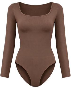 cfab Shapingbody Clean Longsleeve Squareneck Sculpting Bodysuit With Slip - Braun