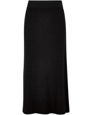 Apricot Fine Knit Cable Midi Skirt - Schwarz