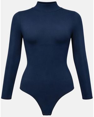 cfab Shapingbody Clean Longsleeve Turtleneck Sculpting Bodysuit With String - Blau