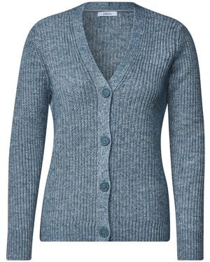 Cecil Chunky Cardigan Mit V-Neck Und Melange-Optik - Blau