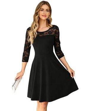 KoJooin Abendkleid Vintage-Brautjungfernkleid Mit Floraler Spitze, 2/3-Ärmeln Und Passendem Design - Schwarz