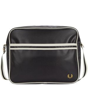 Fred Perry Messenger Bolso Negro Franjas Asa Larga Logo Bordado - Schwarz