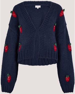 Apricot Chunky Knit Strawberry Cardigan - Blau