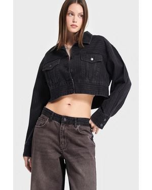 its basic Its Basic Übergangsjacke Striped Denim Jacket - Schwarz