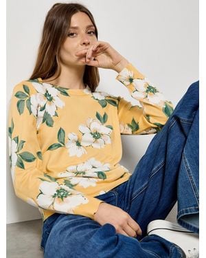 Apricot Floral Print Fine Knit Jumper - Blau