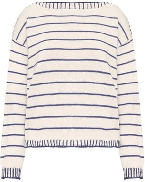 Cartoon Strickpullover Mit U-Boot-Ausschnitt - Weiß