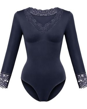 cfab Shapingbody Clean Longsleeve V-Neck With Lace Sculpting Bodysuit With Slip - Blau