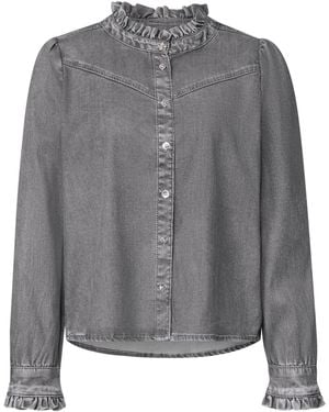 STREET ONE STUDIO Langarm Denim Bluse Mit Rüschen - Grau