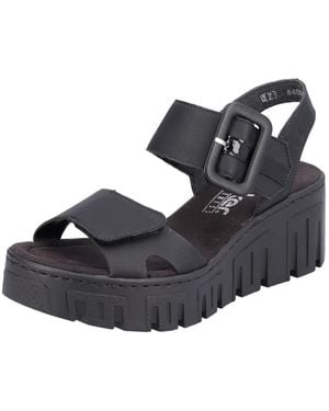Rieker Keilsandalette, Sommerschuh, Sandale, Keilabsatz, mit Plateau - Schwarz