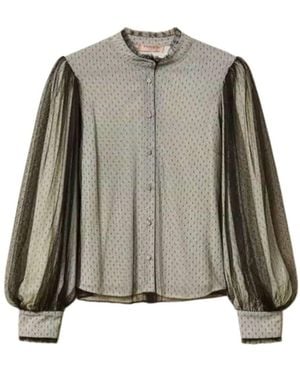 Twinset Bluse Crpe De Chine And Plumetis Tulle Shirt - Weiß
