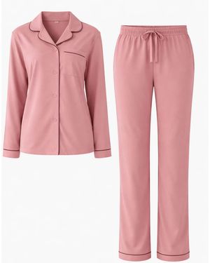 LEAFLETIC Pyjama Nightwear Long Set - Pink