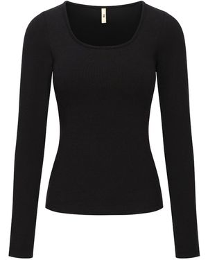 cfab Top Cotton Long Sleeve Mit Integriertem Wireless Bra - Schwarz