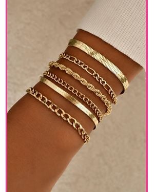 NTHIRTYTHREE Schmuckset Schmuckset 6 Stück Vergoldeter Edelstahl Armbänder Schmuck - Braun