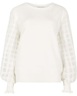 Apricot Contrast Organza Sleeves Jumper - Weiß