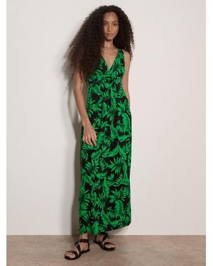 Apricot Tropical Leaf Jersey Maxi Dress - Grün