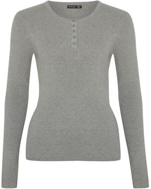 antargo Pullover Basic Longsleeve With Buttons - Grau