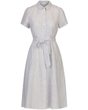 MINT & MIA Midi Gestreiftes Leinen Kleid - Weiß