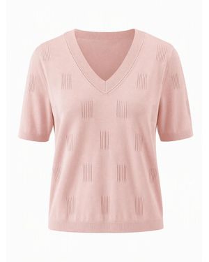 Arach&Cloz Sweatshirt Damen Kuzrarm Pullover V Ausschnitt Sommer Frühling Bluse Strickpullover Basic - Pink